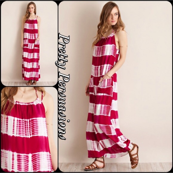 SALE‼️ NWT Fuchsia White Tie Dyed Maxi Dress - Picture 7 of 8
